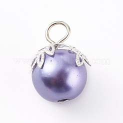 ガラスのパールのペンダント  真鍮パーツ  ラウンド  プラチナ  ミックスカラー  18x13mm  穴：3.5mm&nbsp;PALLOY-JF00674