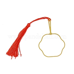 Chinesisches altes Handfächerform-Lesezeichen aus Messingdrahtwickelmetall mit Quaste für Buchliebhaber&nbsp;AJEW-WH0034-44