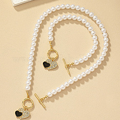 Комплекты браслетов и ожерелий из сплава сердечек со стразами и эмалью FS-WGE9C39-01