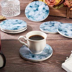 6 шт. круглая подставка из мрамора и пробки&nbsp;AJEW-TA0816-005