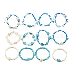 12 шт. 12 стиля синтетические окрашенные бирюзовые бусины плетеные браслеты из бисера и эластичные браслеты для женщин&nbsp;BJEW-JB11624