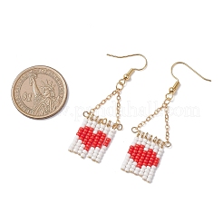 Серьги-сердечки из стеклянных бусин ручной работы EJEW-TA00757