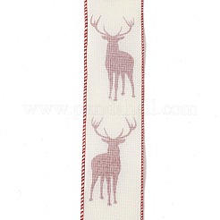 クリスマス テーマ ポリエステル イミテーション リネン ラッピング リボン  工芸品の装飾用  花弓クラフト  レッド  鹿の模様  2-1/2インチ（62mm）  約6.56ヤード（6m）/ロール&nbsp;SRIB-P020-01A