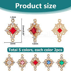 10 шт. 5-цветные подвески-соединители в форме полого ромба из латуни с прозрачным кубическим цирконием и стеклом&nbsp;KK-HS0015-56