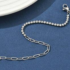 Braccialetti da donna con catene a forma di graffetta in acciaio inossidabile 304 e catene a tazza con strass&nbsp;BJEW-D456-06P