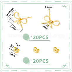 20 шт. фурнитура для сережек-гвоздиков из латуни с бантом&nbsp;KK-UN0002-26