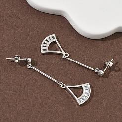 Веерные латунные серьги-гвоздики с микропаве из прозрачных кубических цирконий EJEW-F383-12P