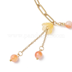 Браслеты с подвесками из цветочного стекла и натурального окрашенного персидского нефрита для женщин&nbsp;BJEW-JB12695-01