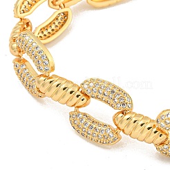Браслеты-цепочки с овальными и круассановыми звеньями из латуни с микропаве из прозрачных кубических цирконий для женщин&nbsp;BJEW-M322-06G