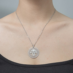 Ожерелье с полым солнечным кулоном из не тускнеющей нержавеющей стали 201 NJEW-OY001-72