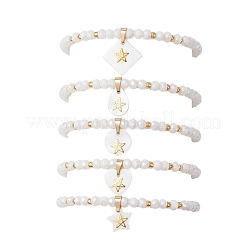 5шт 5 стиля браслеты из натуральной пресноводной ракушки с металлическими подвесками в виде звездочек&nbsp;BJEW-JB11688