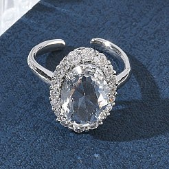 Bagues ouvertes en laiton avec micro pavé de zircones cubiques pour femmes&nbsp;RJEW-L343-17P-07