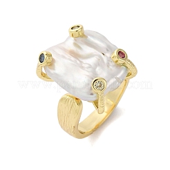 Латунь с натуральным барочным жемчугом перстни RJEW-Q023-01G