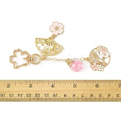 合金エナメルペンダントキーホルダー  回転式スナップフック留め具とガラスの丸型ペンダント付き  ゴールドカラー  兎  118mm&nbsp;HJEW-FS00052-02