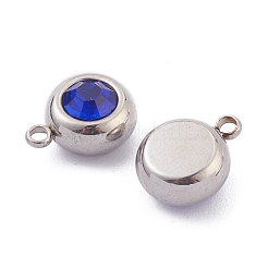 ステンレススチールラインストーンチャーム201個  誕生石チャーム  フラットラウンド  ステンレス鋼色  サファイア  13x10x6mm  穴：1.8mm&nbsp;STAS-Z009-03A-02P