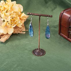 真鍮とアワビ貝のダングルイヤリング1組  ラックめっき  プラチナ  ティアドロップ  62.5x12.5mm&nbsp;EJEW-TA0001-87