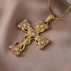 Ожерелья с подвеской-крестом из нержавеющей стали 304 с прозрачным стеклом&nbsp;ST7241