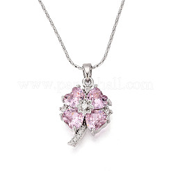 Латунный кулон с кубическим цирконием в форме клевера&nbsp;NJEW-T018-03P