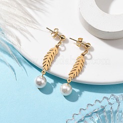 Серьги-гвоздики в форме листа из нержавеющей стали 304 EJEW-TA00412