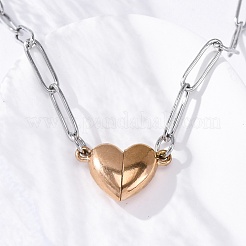 Collar con colgante de corazón magnético de doble cara de acero inoxidable 304 y cadena con clip.&nbsp;NJEW-U028-02RG