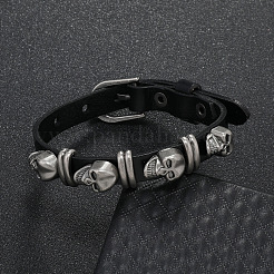 Браслет с заклепками из сплава черепа&nbsp;LS-BJEW-C037-03A