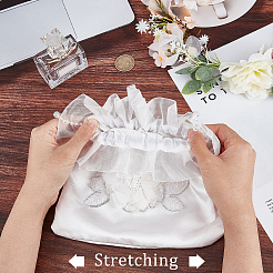 ブライダルウェディング用小銭入れシルクポーチ2個  巾着袋  プラスチック製のビーズと  3 d の花の四角形  ホワイト  22.1x22.5x0.9cm&nbsp;ABAG-CP0001-21