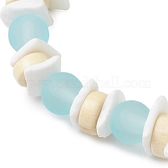 Прозрачные стеклянные круглые бусины и натуральные белые ракушки и деревянные бусины BJEW-JB11846-02