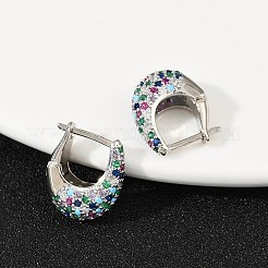Овальные серьги-кольца из латуни с микропаве из разноцветных кубических цирконий&nbsp;EJEW-S277-10P-B