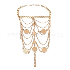 Богемный многослойный сплав цепи монета кисточка кольцо на палец ноги браслеты для женщин&nbsp;LS-AJEW-B107-01KCG