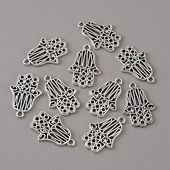 合金のチベット風チャーム  中空  ハムサの手/ミリアムの手  アンティークシルバー  26x18x1.5mm  穴：2mm&nbsp;PALLOY-WH0101-16AS