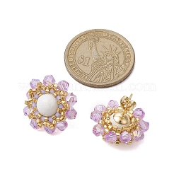 Graines de verre de fleur perlées avec boucles d'oreilles en jade mashan naturel pour femmes&nbsp;EJEW-MZ00208-03