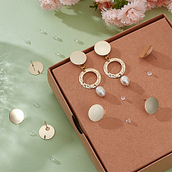 10 шт. латунная плоская круглая фурнитура для сережек-гвоздиков KK-BC0010-97