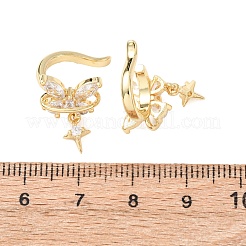Серьги-каффы с бабочкой и звездой из латуни с микропаве из прозрачных кубических цирконий&nbsp;EJEW-H178-11G