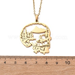 Halloween-Halskette mit hohlem Baumschädelanhänger aus Edelstahl 304 an einer Kabelkette für Damen und Herren&nbsp;NJEW-K308-10G