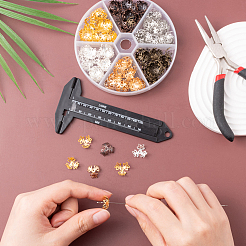 210шт 6 цвета 3-лепестковые железные колпачки для бусин IFIN-CJ0001-66