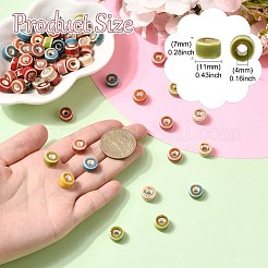手作り陶器ヨーロピアンビーズ  フラットラウンド  大穴ビーズ  ミックスカラー  11x7mm  穴：4mm&nbsp;FIND-CJZ0001-004