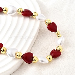 Ожерелья из латунных и АБС-искусственных жемчужин в форме сердца и круглых бусин для женщин NJEW-D314-11B-G