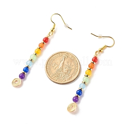 Boucles d'oreilles pendantes longues perles rondes en jade naturel de Malaisie&nbsp;EJEW-JE04702
