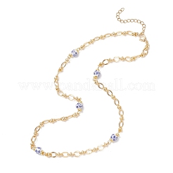 Женские ожерелья из круглых синих и белых бусин из фарфора с тиснением и овальных звеньев из латуни&nbsp;NJEW-JN05588