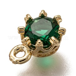 真鍮製マイクロパヴェキュービックジルコニアチャーム  花  ゴールドカラー  グリーン  9x6.5x4mm  穴：1.2mm&nbsp;X-ZIRC-I051-03G-01