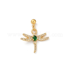 Серьги-гвоздики в форме стрекозы из латуни с микропаве из кубических цирконий&nbsp;EJEW-F895-15G