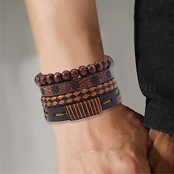 4шт 4 стиля плетеные браслеты из искусственной кожи pu наборы BJEW-CL0001-13B