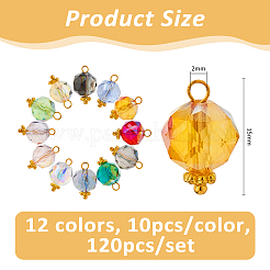 120 шт. 12-х цветные прозрачные гальванические стеклянные подвески&nbsp;PALLOY-FH00178