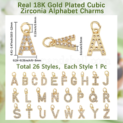 26 шт. 26 стиля настоящих 18-каратного позолоченных латунных подвесок с микропаве из прозрачных кубических цирконий KK-BBC0018-09