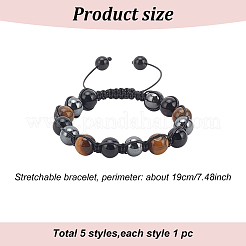 5шт. 5 стиля браслетов из натуральных и синтетических смешанных драгоценных камней&nbsp;BJEW-AN0001-54