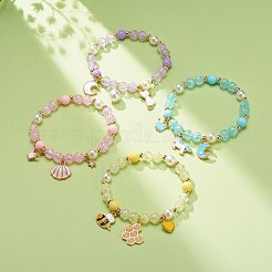 女性用合金エナメルチャーム付きアクリルイミテーションパールストレッチブレスレット  ミックスカラー  内径：2-1/4インチ（5.8cm）&nbsp;BJEW-JB08448