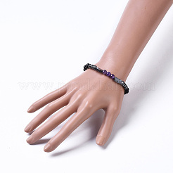 Эластичные браслеты из натурального черного агата (окрашенного) и аметиста&nbsp;BJEW-JB04219-03