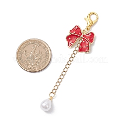 Подвесные украшения из эмалевого сплава с бантом и АБС-пластика с имитацией жемчуга&nbsp;HJEW-JM04237-02