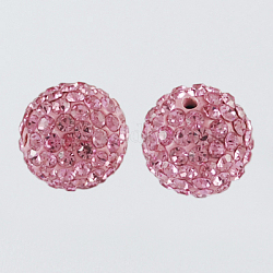 Pave bolas de discoteca, Abalorios de Diamante de imitación de arcilla polímero, redondo, rosa luz, 8mm, agujero: 1 mm