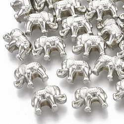Placage de perles européennes en plastique ABS, Perles avec un grand trou   , éléphant, platine, 9.5x14x8.5mm, Trou: 4.5mm